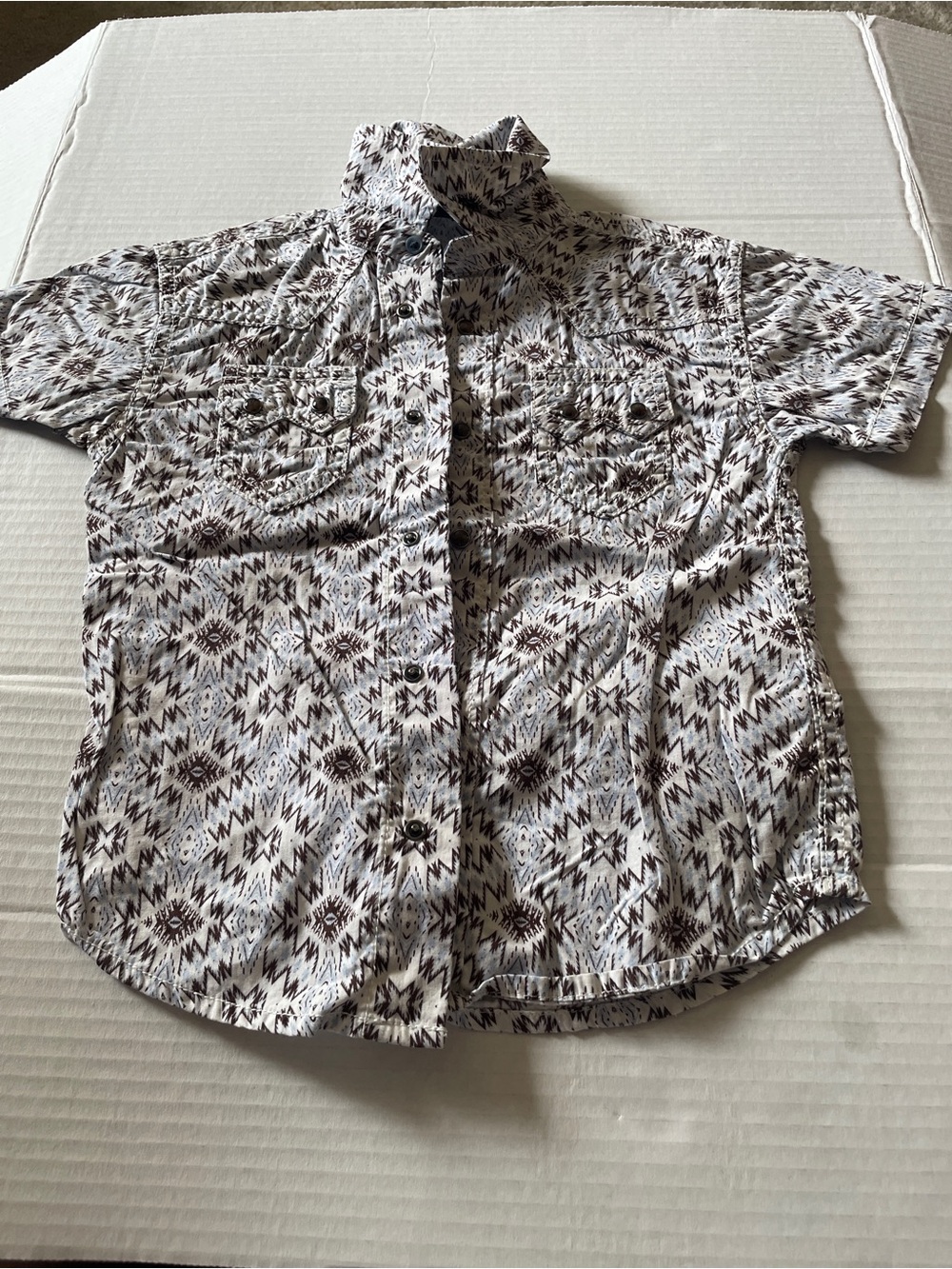 Cody James Toddler Short-Sleeve Western Printed Button-Up Shirt - White/Brown